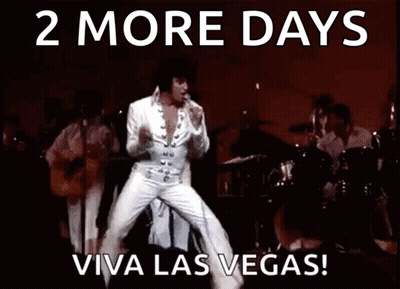 Elvis Presley Is Dancing On A Stage With The Words 2 More Days Viva Las Vegas GIF