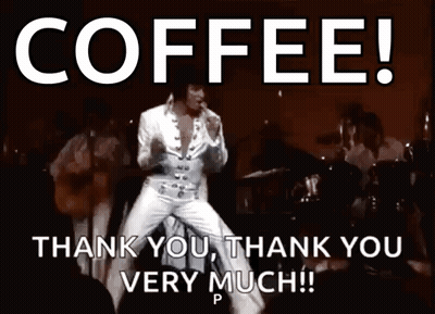 Elvis Presley Is Dancing On Stage With The Words Coffee Thank You Thank You Very Much ! GIF