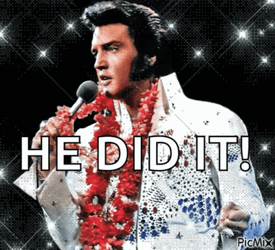 Elvis Presley Singing Into A Microphone With The Words He Did It Written Below Him GIF