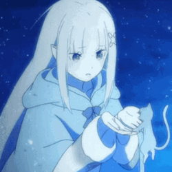 Emilia Wearing Blue Robe In Anime GIF