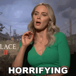 Emily Blunt In Green Blouse Is Horrified GIF