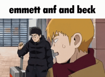 Emmett And Beck Are Standing Next To Each Other In An Anime Scene GIF