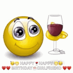 Emoji Sipping Happy Birthday Wine GIF