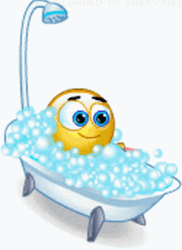Emoji Squeezing Sponge During Bubble Bath GIF