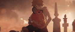 Emotional Chainsaw Man Denji Hugging Pochita GIF