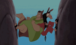 Emperor's New Groove Pacha And Llama Between Rocks GIF
