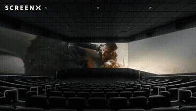 Empty Movie Theater With Screen X Logo GIF