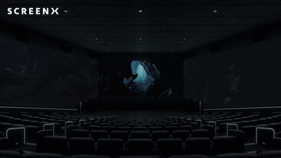 Empty Movie Theater With Screen X Logo GIF