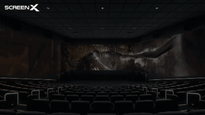 Empty Movie Theater With Screen X Logo GIF