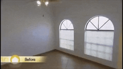 Empty Room With Arched Windows And Before Sign GIF
