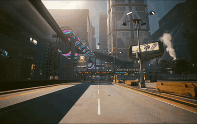 Empty Street Futuristic City Billboard Saying A GIF