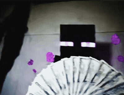 Enderman From Minecraft Is Holding A Fan Full Of Money GIF
