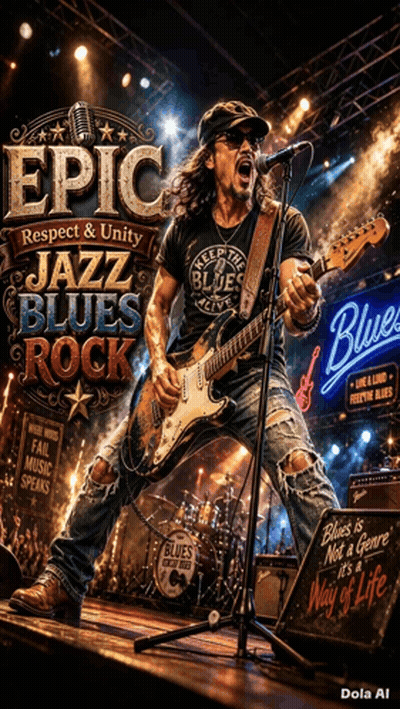 Epic Jazz Blues Rock Poster Man On Stage GIF