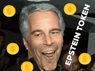 Epstein Surrounded By Gold Coins Saying Epstein Token GIF
