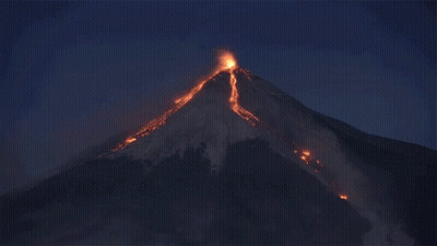 Erupting Volcano At Night GIF