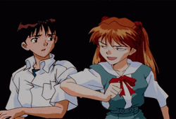 Evangelion Asuka Nudges Shinji GIF