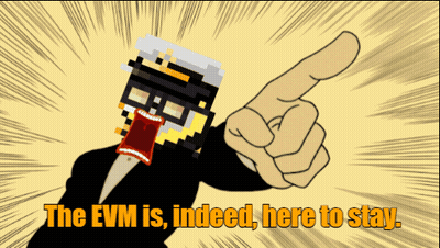 EVM Is Here To Stay Pixelated Man Pointing GIF