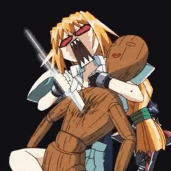 Excel Saga Stabbing A Wooden Mannequin GIF