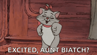 Excited Aunt Biatch Cartoon Cat GIF