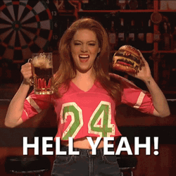 Excited Emma Stone Beer And Burgers GIF