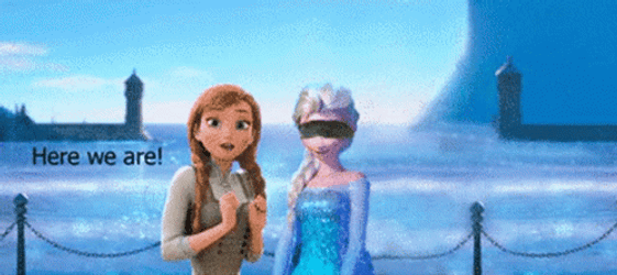 Excited Frozen Anna Removing Elsa's Blindfold GIF