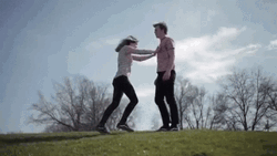 Excited Lady Playful Push GIF