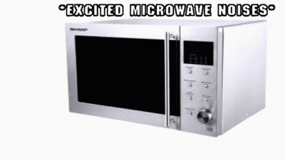 Excited Microwave Noises Sign Above Sharp Microwave GIF