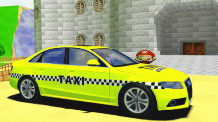Excited Super Mario Behind Taxi GIF