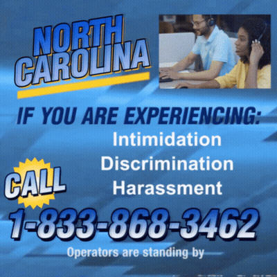 Experiencing Intimidation Discrimination Harassment Call 1-833-868-3462 GIF