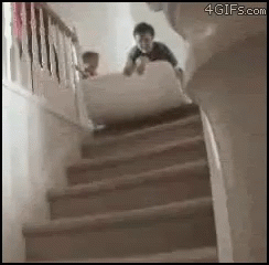 Fail Fun Kid Ride Falling Down Stairs GIF