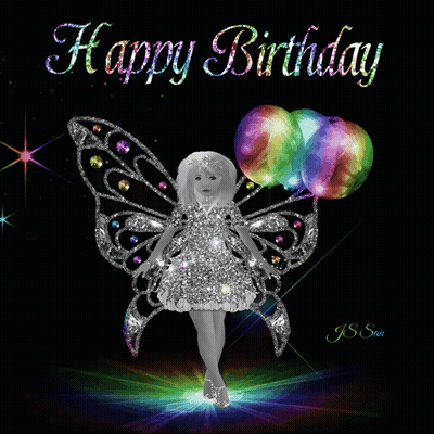 Fairy And Balloons Happy Birthday Card GIF