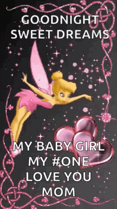 Fairy Flying Over Hearts Goodnight Sweet Dreams My Baby Girl GIF