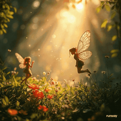 Fairy Flying Through Flower Field Another Watching GIF