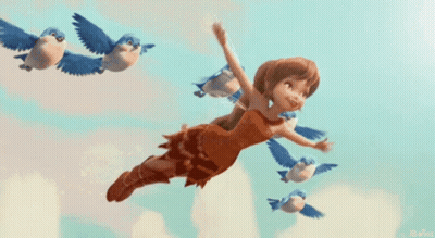 Fairy Flying With Birds Behind GIF