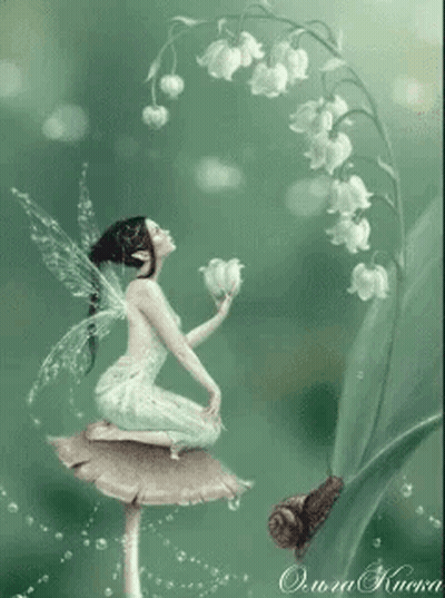 Fairy On Mushroom With Lily Of The Valley And Snail GIF