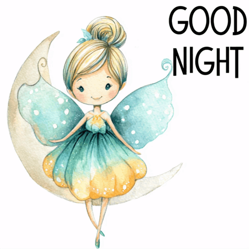 Fairy Sitting On Crescent Moon Saying Good Night GIF