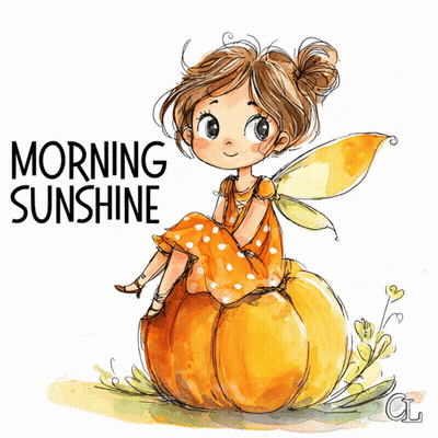 Fairy Sitting On Pumpkin Saying Morning Sunshine GIF