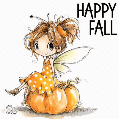 Fairy Sitting On Pumpkin With Happy Fall GIF