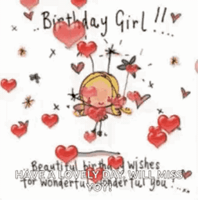 Fairy Surrounded By Hearts Birthday Card GIF