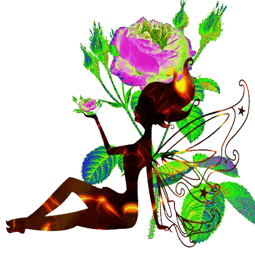 Fairy With Wings Next To Purple Rose Sticker