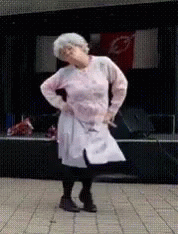 Fake Old Lady Hip Swing Dancing GIF