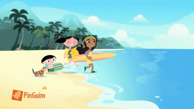Family On Beach With Pinguim GIF