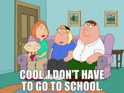 Family On Couch Saying Cool I Don't Have To Go To School GIF