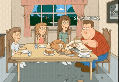 Family Sitting At Table With Scalpers GIF