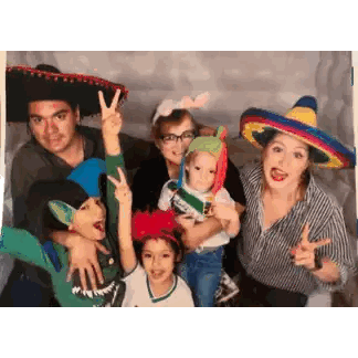 Family Wearing Sombrero Hats And Bunny Ears Sticker