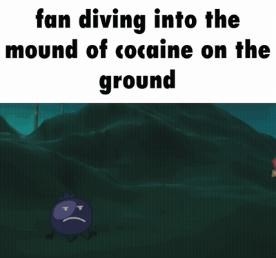 Fan Diving Into Mound Of Cocaine With Cartoon Character GIF