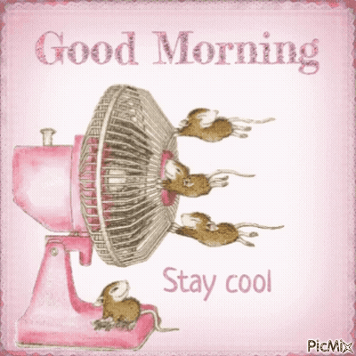 Fan With Mice Saying Good Morning Stay Cool GIF