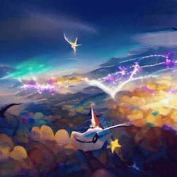 Fantasy Art Airplane And Shining Road GIF