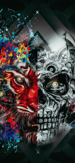 Fantasy Art Skeleton And Tiger Faces GIF