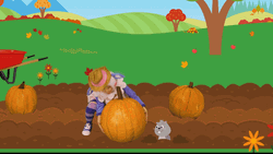 Farming Lady Sheep Carrying Pumpkins GIF